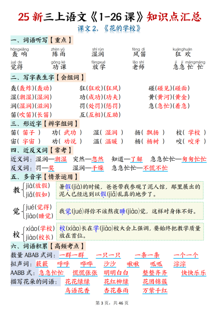 图片[3]-新三上语文每课知识点完整版-宝库盒教辅资料站