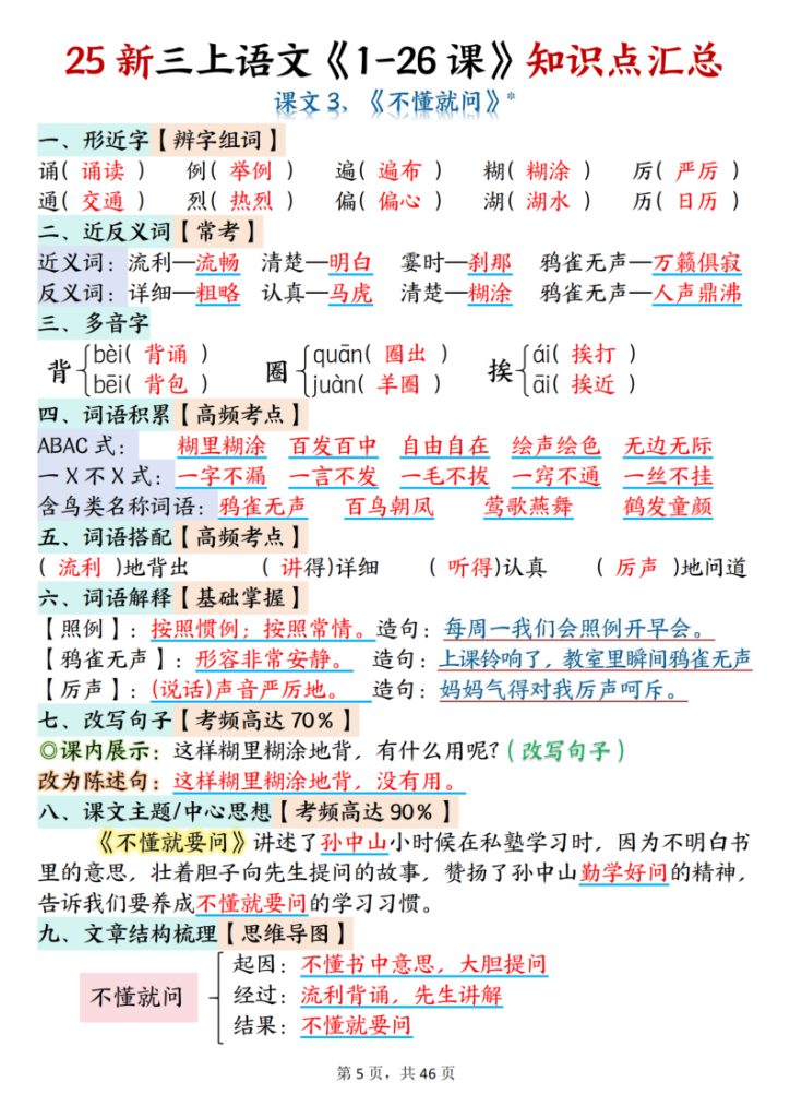 图片[5]-新三上语文每课知识点完整版-宝库盒教辅资料站