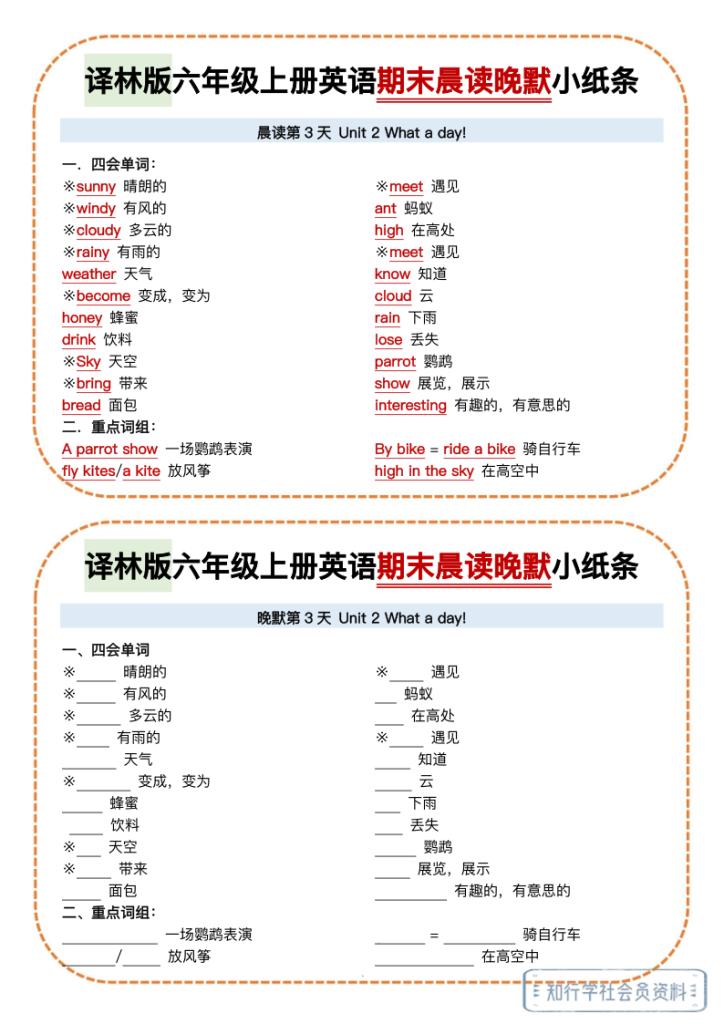 图片[3]-译林版六年级上册英语期末晨读晚默小纸条-宝库盒教辅资料站