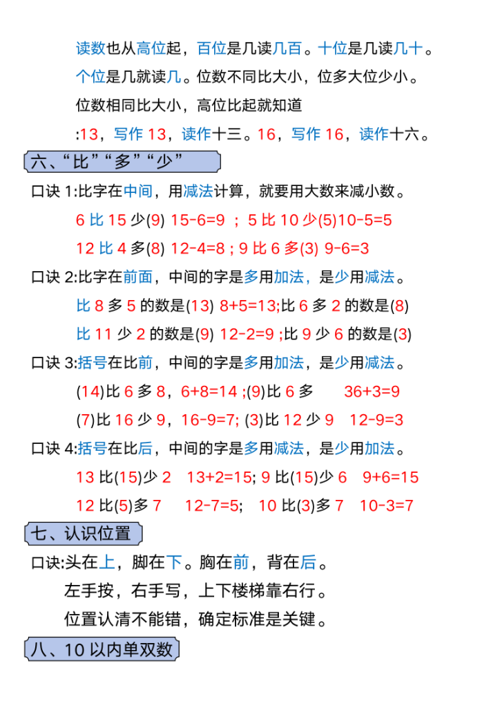 图片[3]-一上数学 必备知识点口诀-宝库盒教辅资料站