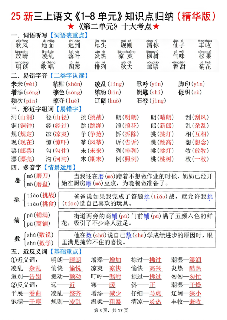 图片[3]-25新三年级上册语文1-8单元知识点归纳（精华版）九大考点-宝库盒教辅资料站