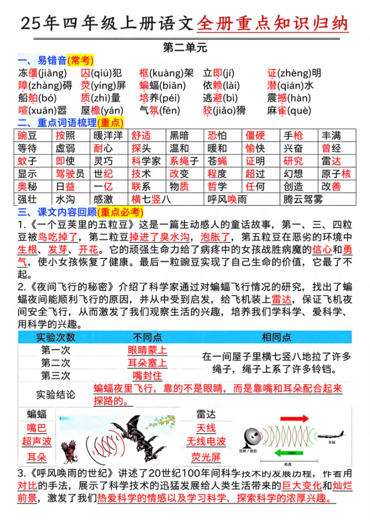 图片[3]-25年四上语文1-8单元全册重点知识归类汇总-宝库盒教辅资料站