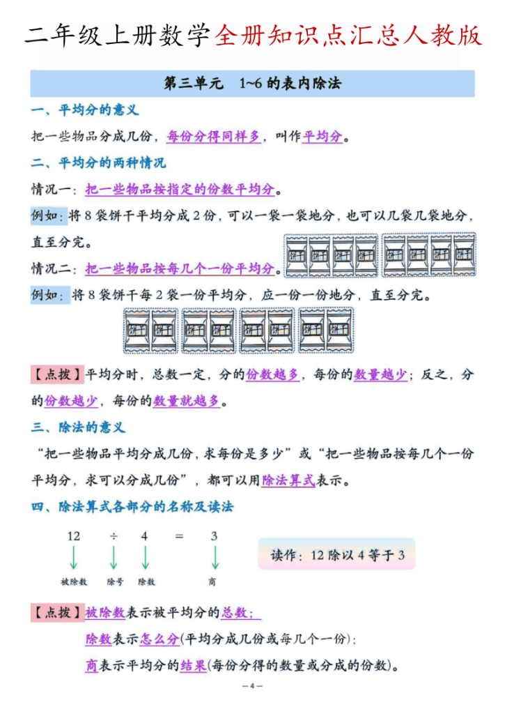 图片[4]-二年级（上）数学全册知识点汇总《人教版》-宝库盒教辅资料站