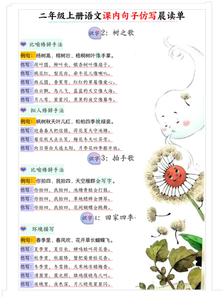图片[4]-二年级（上）语文课内句子仿写晨读单-宝库盒教辅资料站