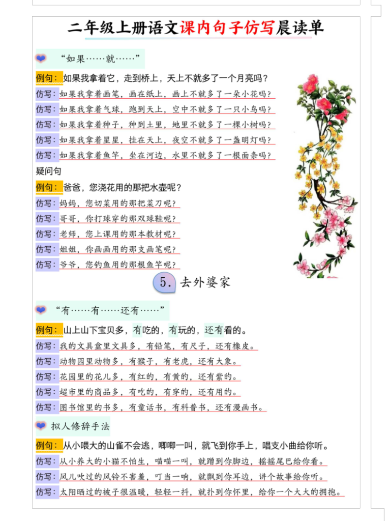 图片[6]-二年级（上）语文课内句子仿写晨读单-宝库盒教辅资料站