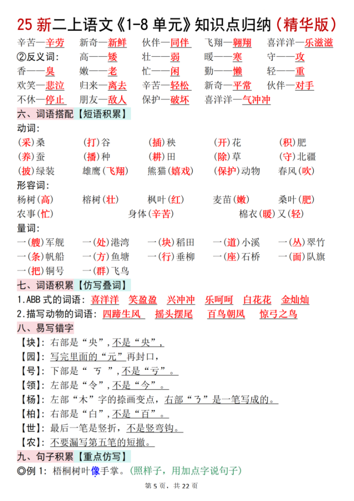 图片[5]-25新二上语文1-8单元知识点汇总（精华版）九大考点-宝库盒教辅资料站