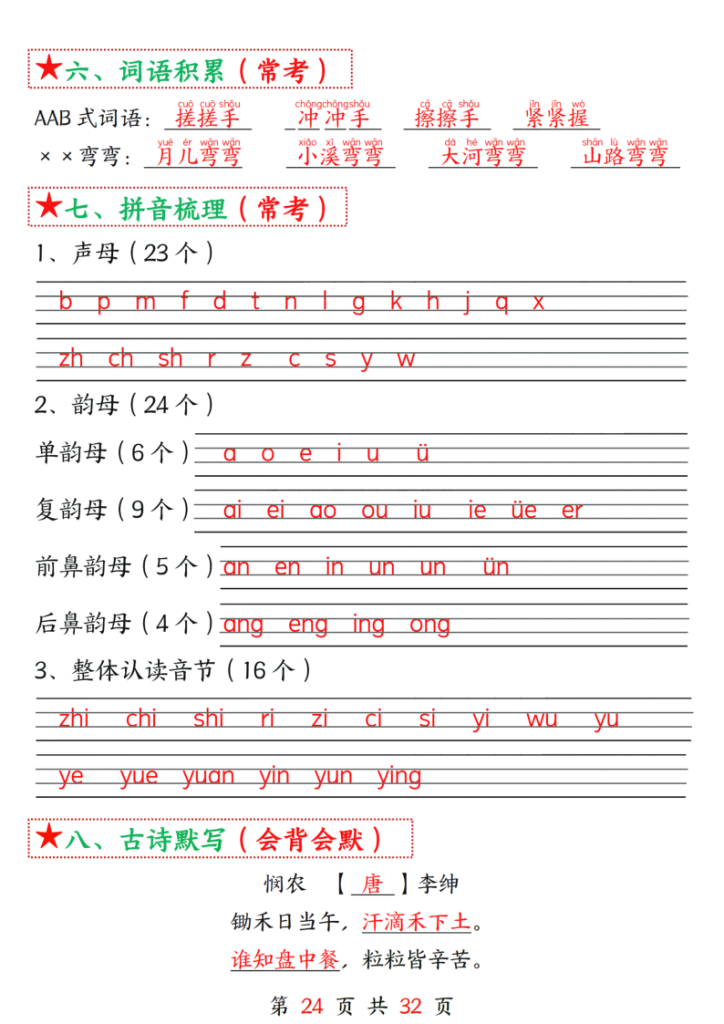 图片[2]-一年级上册语文第四单元考点总结8个必背知识点-宝库盒教辅资料站