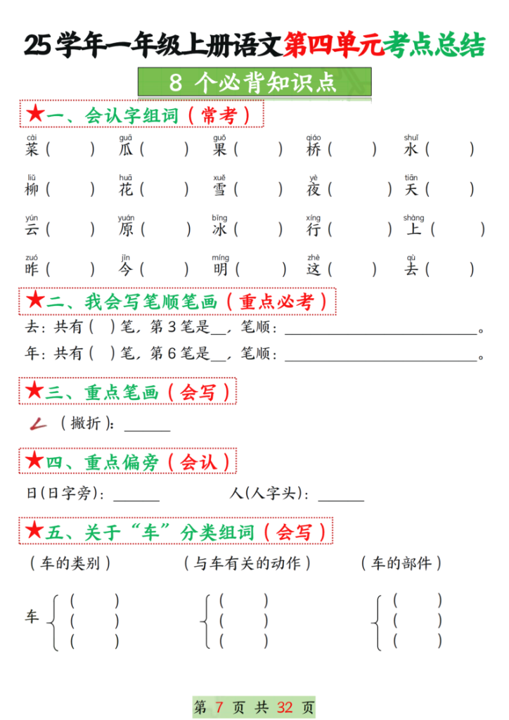 图片[3]-一年级上册语文第四单元考点总结8个必背知识点-宝库盒教辅资料站