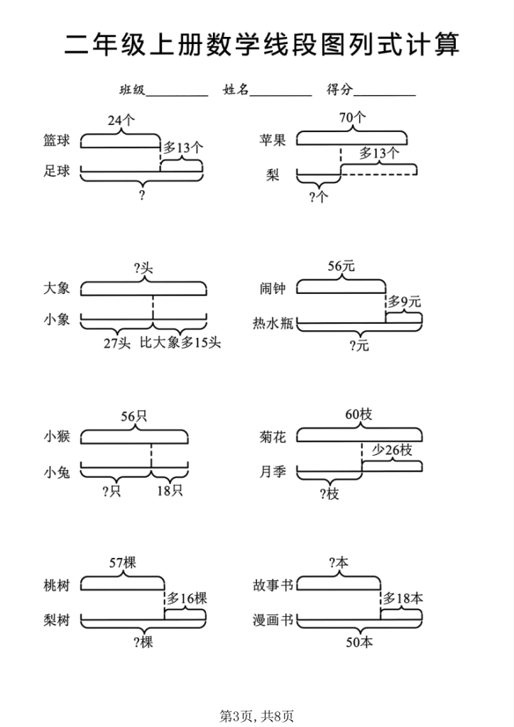 图片[3]-二年级上册数学线段图列式计算专项-宝库盒教辅资料站