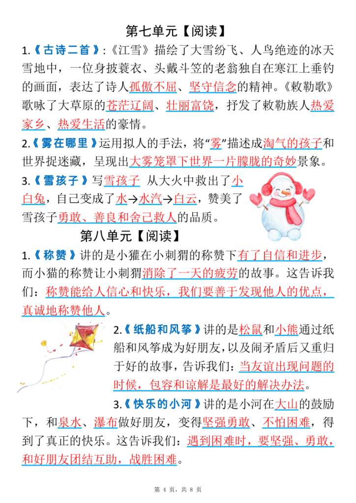 图片[4]-新二上语文全册1-23课中心思想汇总（空白+答案8页）-宝库盒教辅资料站