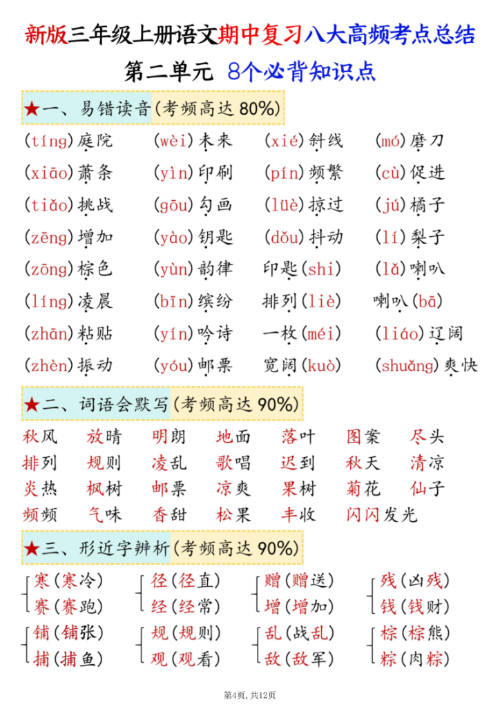 图片[4]-25秋三年级上册语文期中复习1-4单元八大高频考点总结版-宝库盒教辅资料站