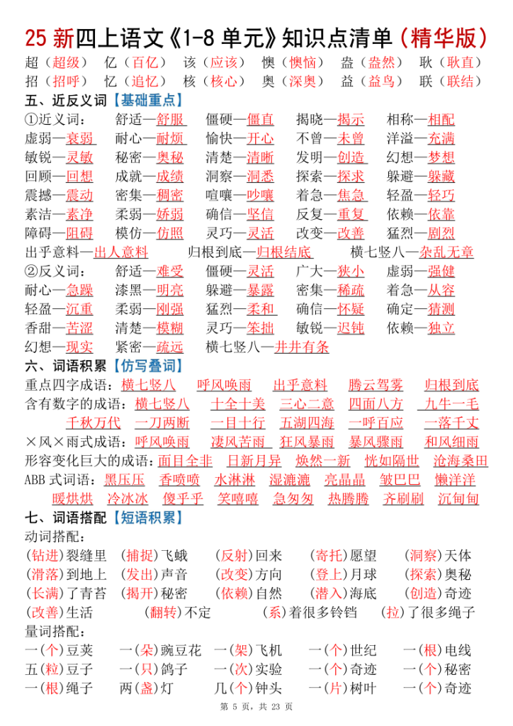 图片[5]-四年级上册统编版语文1-8单元知识点清单（精华版）九大核心考点-宝库盒教辅资料站