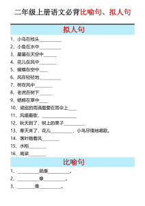 25秋二年级上册语文必背比喻句拟人句-宝库盒教辅资料站