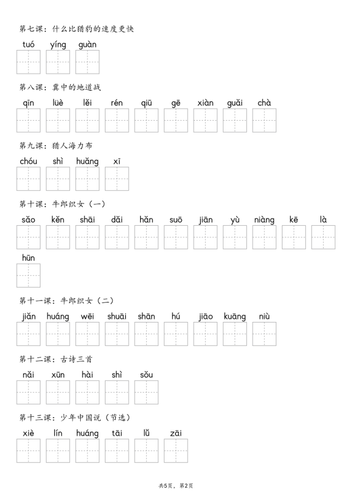 图片[2]-【默写-识字表】2025年五年级上册语文（含答案）-宝库盒教辅资料站