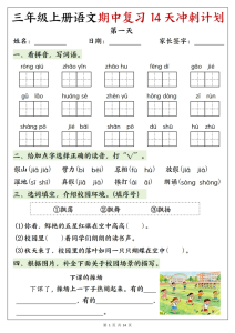 25年新版三年级（上）语文期中复习14天冲刺计划-宝库盒教辅资料站