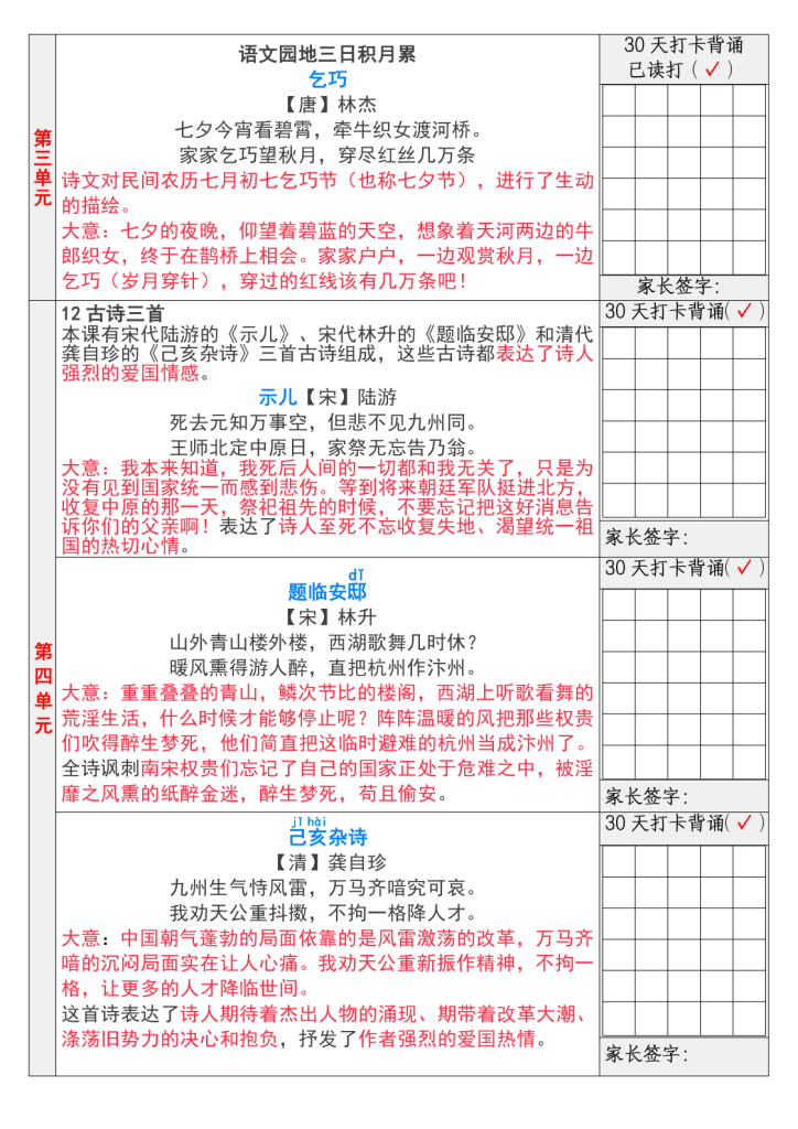 图片[2]-统编版五年级上册语文全册必背知识点内容背诵表-宝库盒教辅资料站