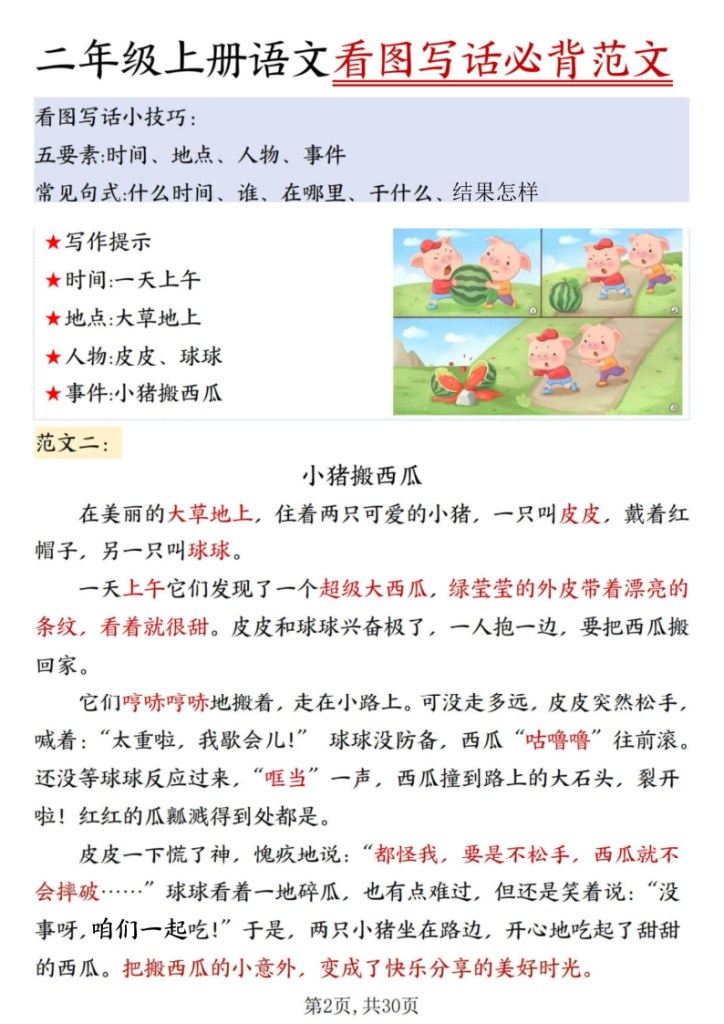 图片[2]-25秋二年级上册语文看图写话必背范文30篇-宝库盒教辅资料站