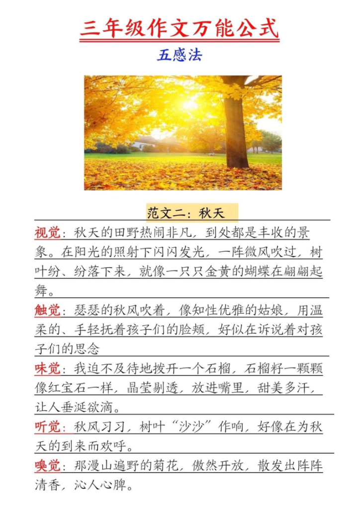 图片[3]-三年级作文万能公式五感法-宝库盒教辅资料站
