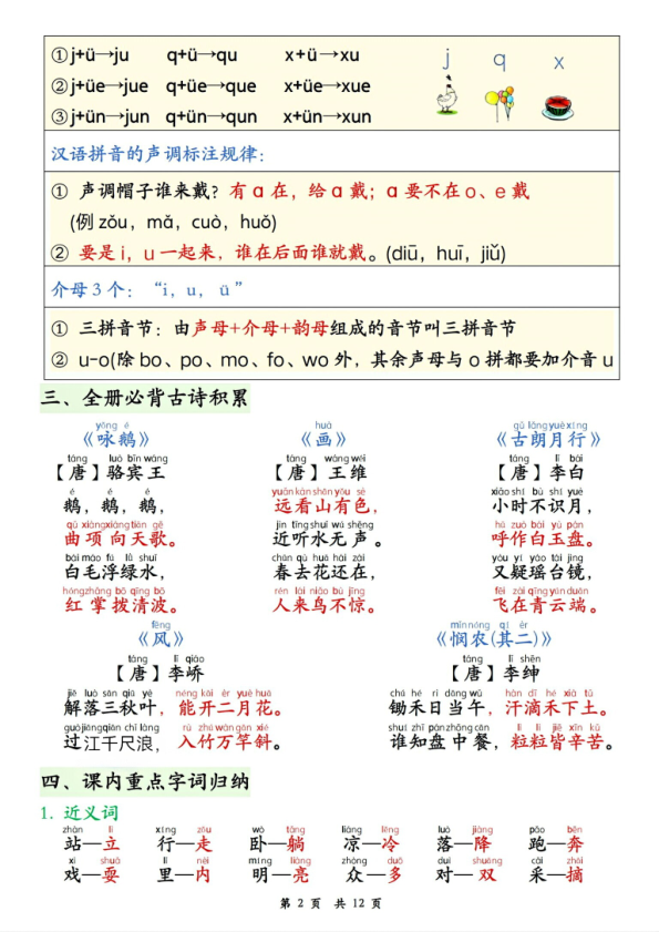 图片[2]-一年级（上）语文全册知识点汇总-宝库盒教辅资料站