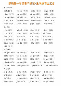 一年级上册语文音节拼读和练习汇总-宝库盒教辅资料站