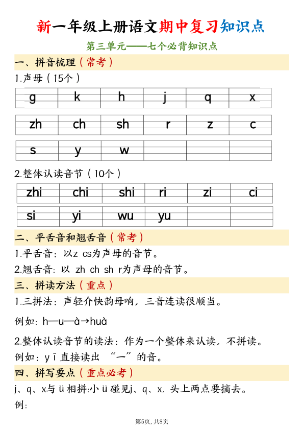 图片[5]-一年级上册语文期中复习知识点（1-4单元六大必背知识点 ）-宝库盒教辅资料站