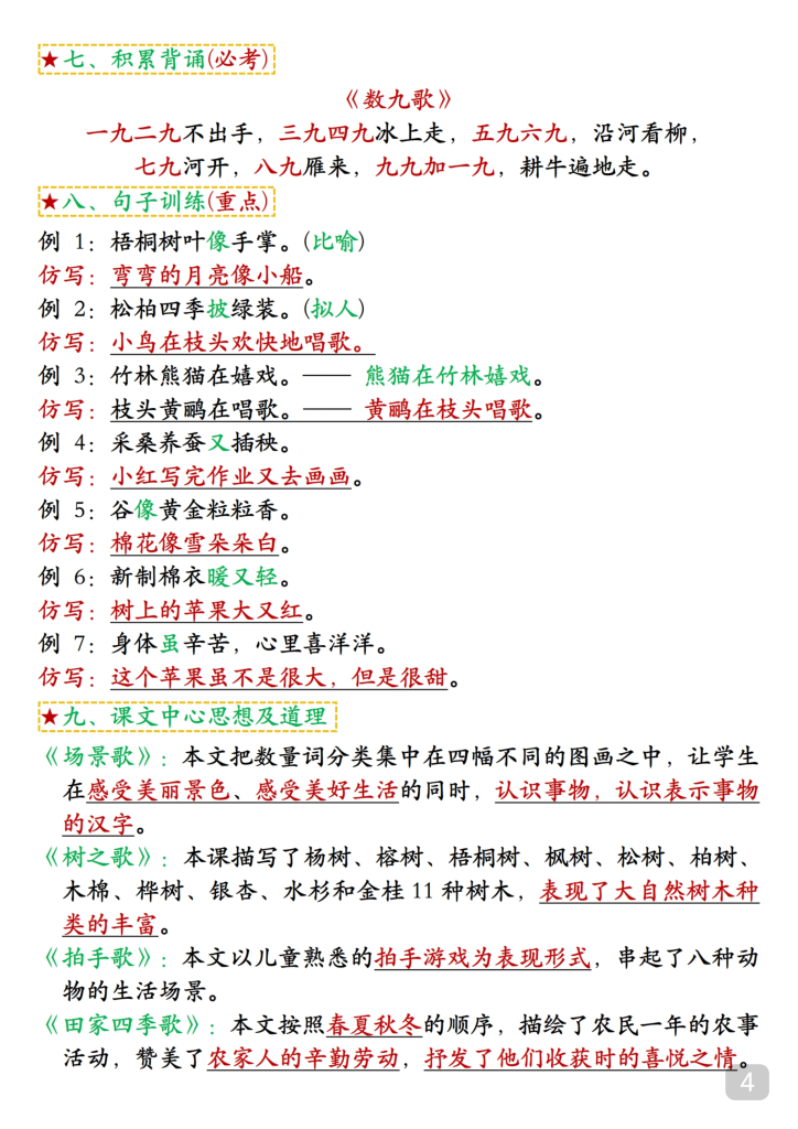 图片[4]-二年级上册语文期中考试总复习高频考点汇总-宝库盒教辅资料站