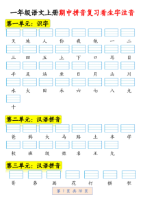 一年级语文上册期中拼音复习看生字注音-宝库盒教辅资料站