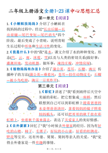 二年级上册语文全册1-23课中心思想汇总（空白版+答案版）-宝库盒教辅资料站