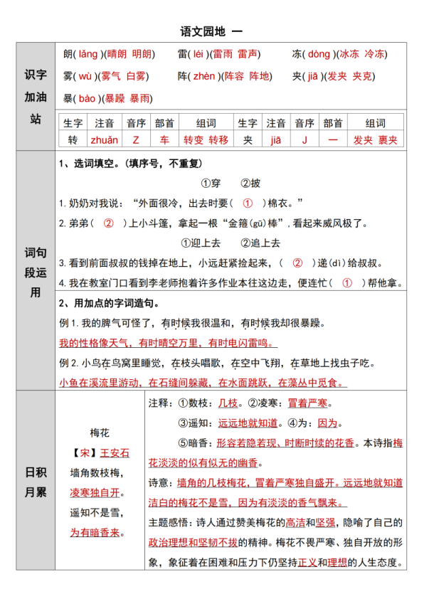 图片[4]-二年级上册语文一到四单元预习单一课一练-宝库盒教辅资料站