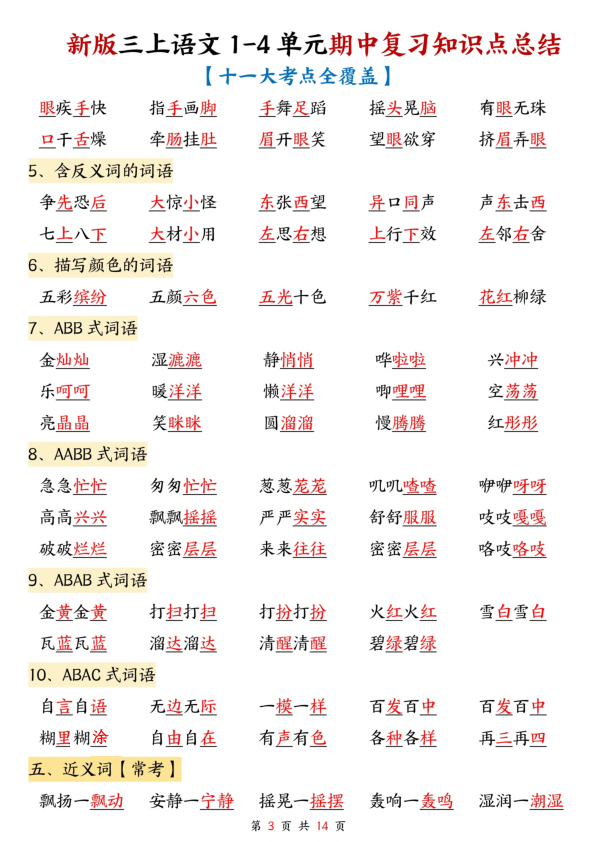 图片[3]-三年级上册语文1-4单元期中复习知识点总结（十一大考点全覆盖）-宝库盒教辅资料站