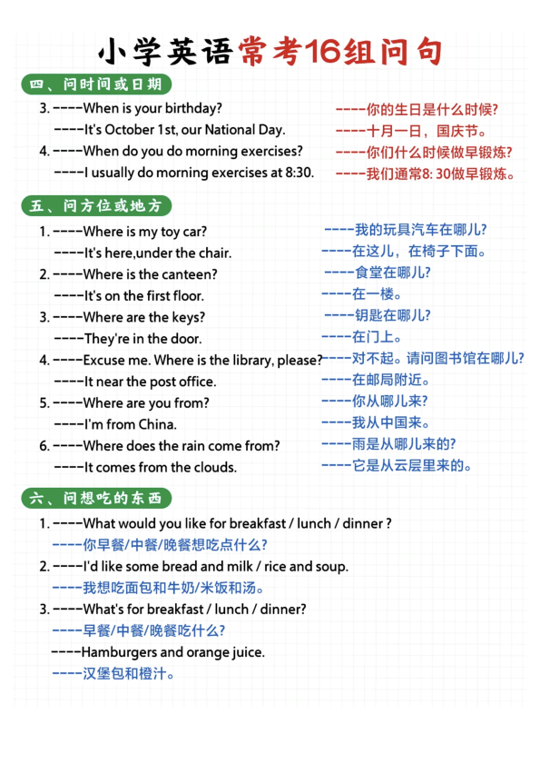 图片[2]-(新)小学英语常考16种问句-宝库盒教辅资料站