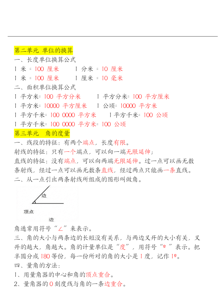 图片[2]-四年级上册数学单元知识点汇总（人教版）-宝库盒教辅资料站