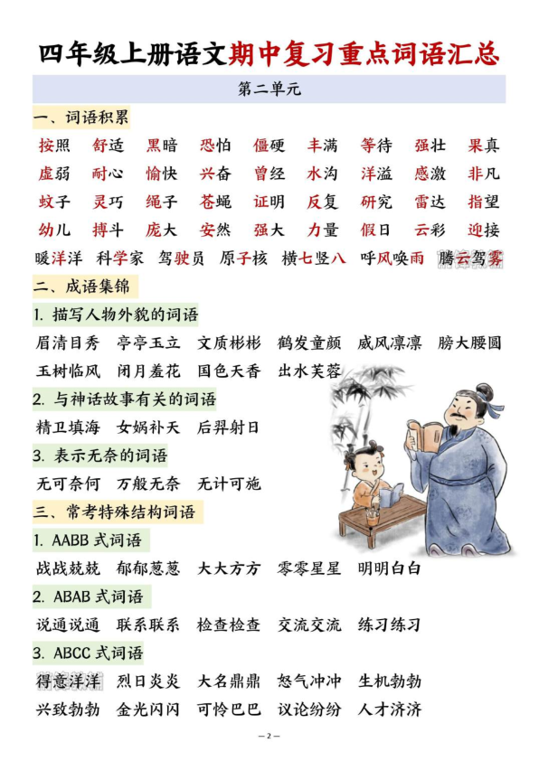 图片[2]-四年级上册语文期中复习重点词语汇总-宝库盒教辅资料站