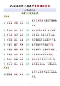 25新二年级上册语文第五单元生字组词造句-宝库盒教辅资料站