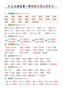 三年级上册语文全册单元考点背记清单-宝库盒教辅资料站