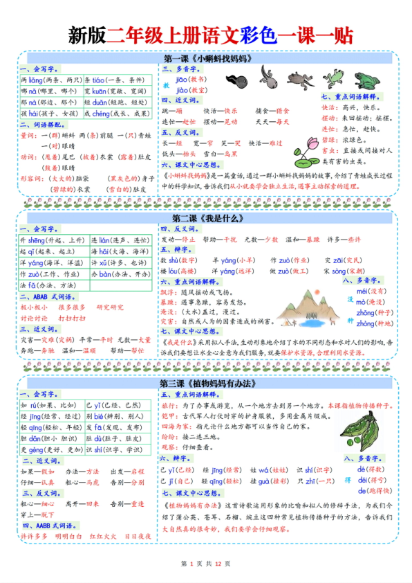 二年级上册语文彩色一课一贴课课贴-宝库盒教辅资料站