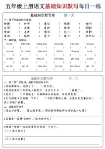 五年级上册语文基础知识默写每日一练-宝库盒教辅资料站