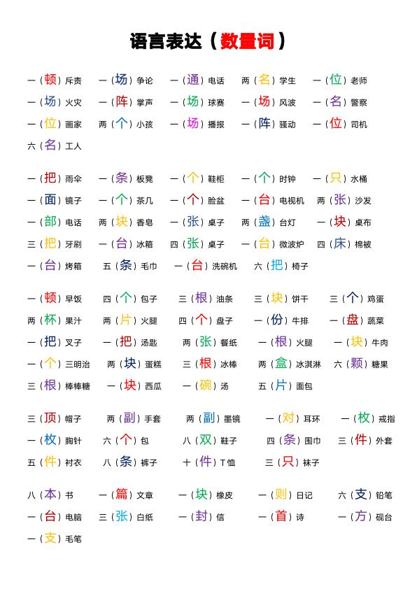 语言表达（数量词）-宝库盒教辅资料站