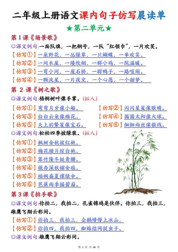 图片[5]-二年级上册语文课内仿写句子晨读单-宝库盒教辅资料站