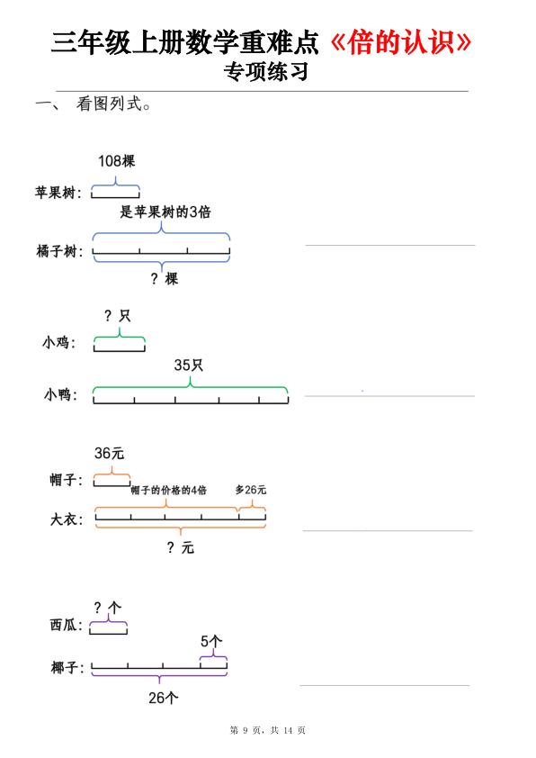 图片[5]-三年级上册数学 《倍的认识》例题+专项练习-宝库盒教辅资料站