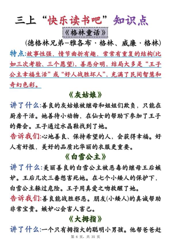 图片[6]-三年级上册语文快乐读书吧读书笔记+知识点（格林童话、安徒生童话、稻草人）-宝库盒教辅资料站
