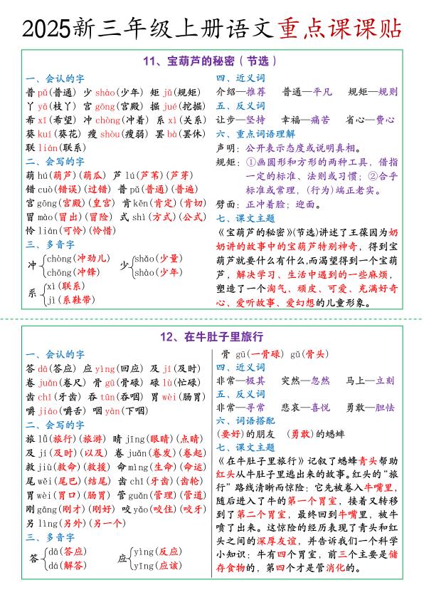 图片[6]-三年级上册语文重点课课贴-宝库盒教辅资料站