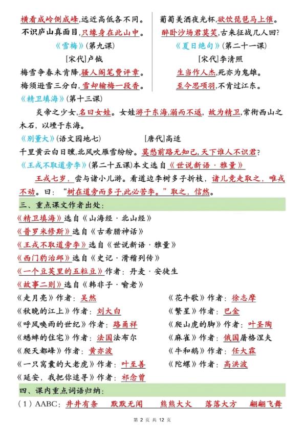 图片[2]-四年级上册语文全册常考知识点汇总-宝库盒教辅资料站