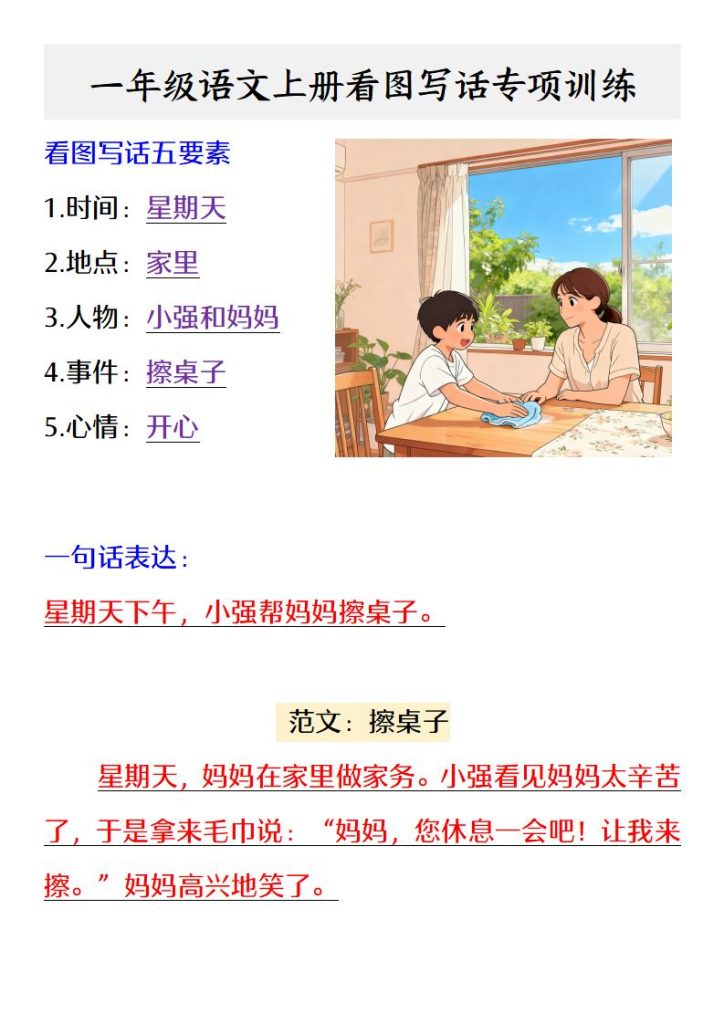 图片[2]-一年级语文上册看图写话专项训练-宝库盒教辅资料站