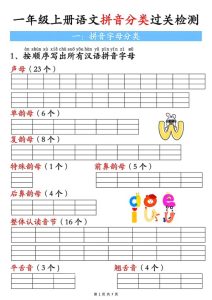 一年级上册语文汉语拼音分类过关检测（含答案）-宝库盒教辅资料站