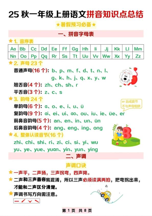 一年级上册语文拼音知识点总结-宝库盒教辅资料站