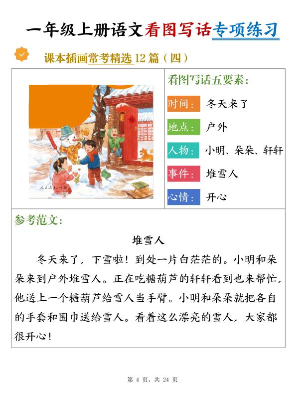 图片[4]-25秋新一年级上册语文看图写话专项练习常考精选12篇（含范文）-宝库盒教辅资料站