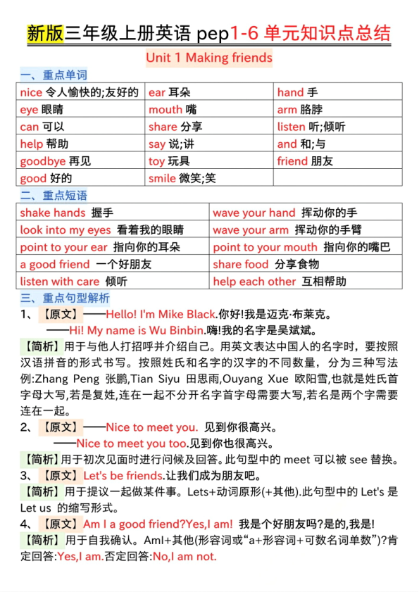 三年级上册英语1-6单元知识点总结-宝库盒教辅资料站