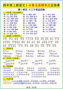 四年级上册语文1-8单元高频考点总结单-宝库盒教辅资料站