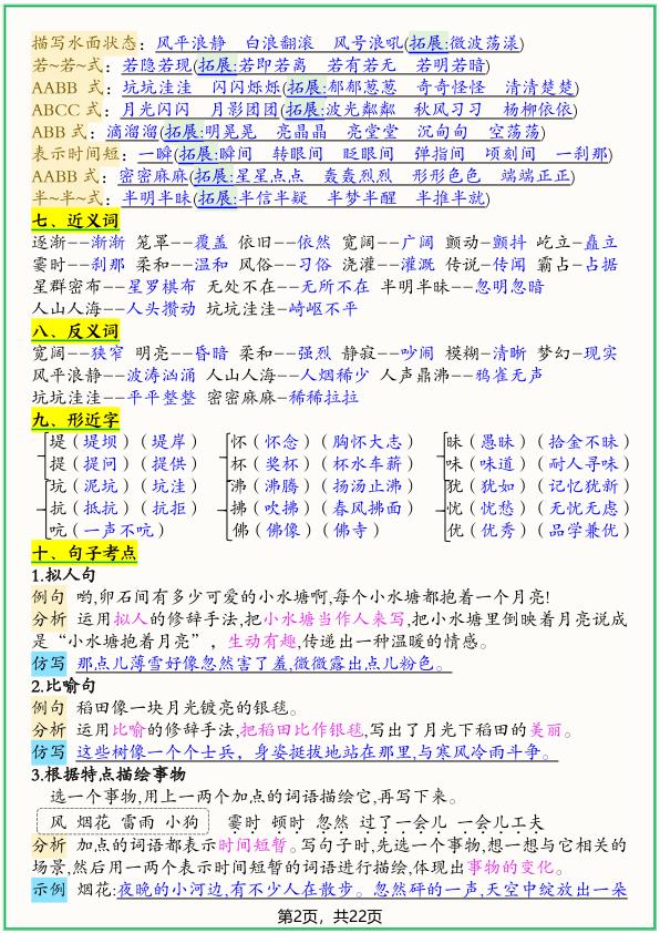 图片[2]-四年级上册语文1-8单元高频考点总结单-宝库盒教辅资料站
